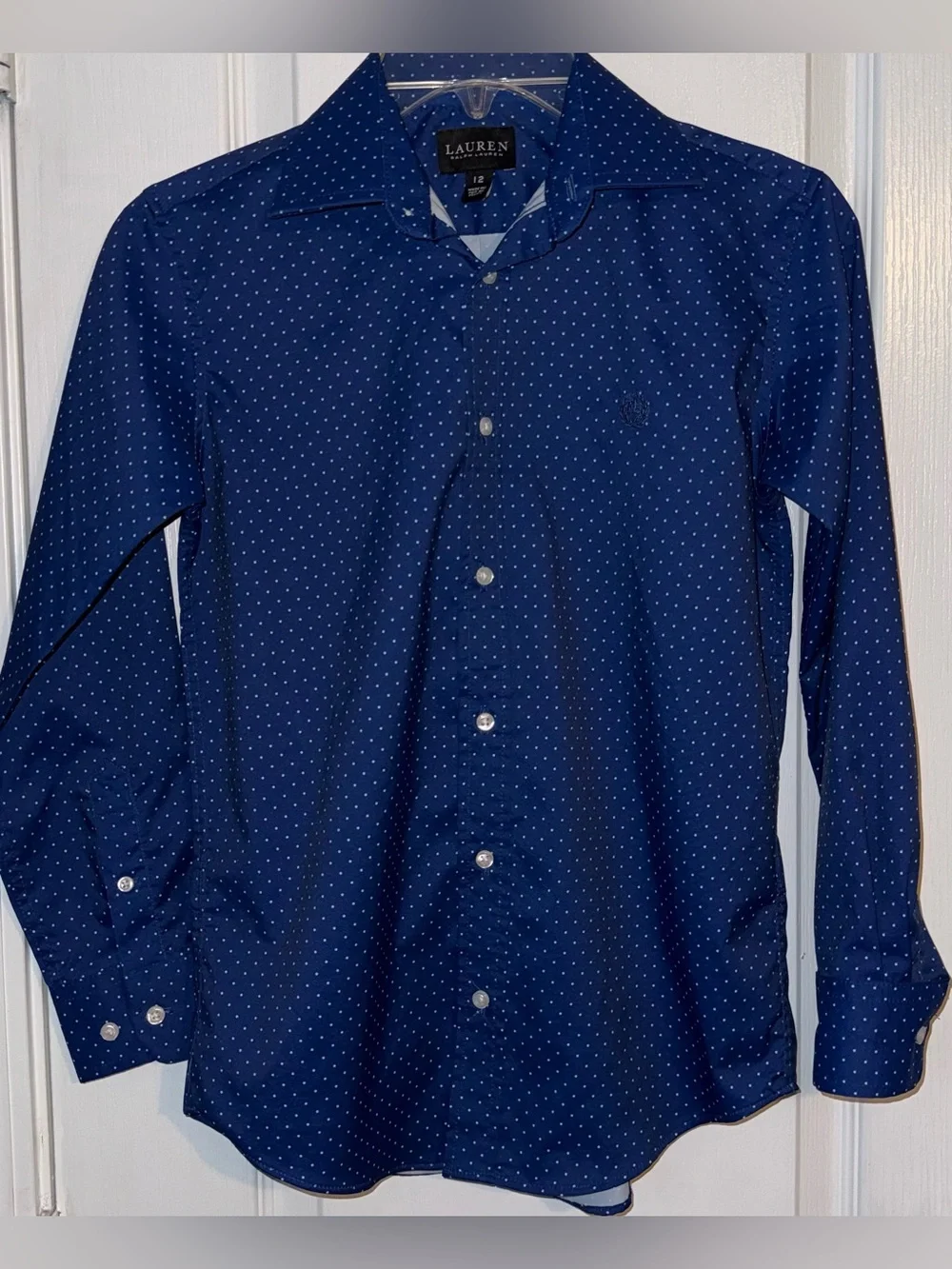 Lauren Ralph Lauren Blue Polka Dot Button Down Dress Shirt Boys Size 12